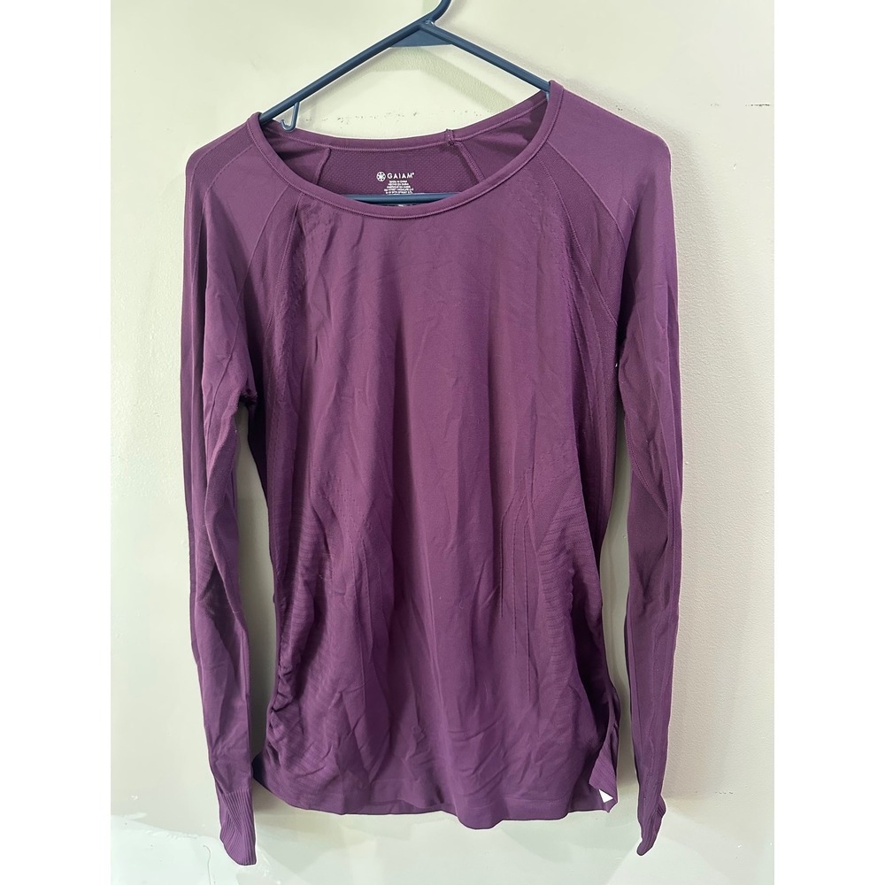 Gaiam Womens Purple Seamless Long Sleeve Activewear Yoga Top XL Thumbholes